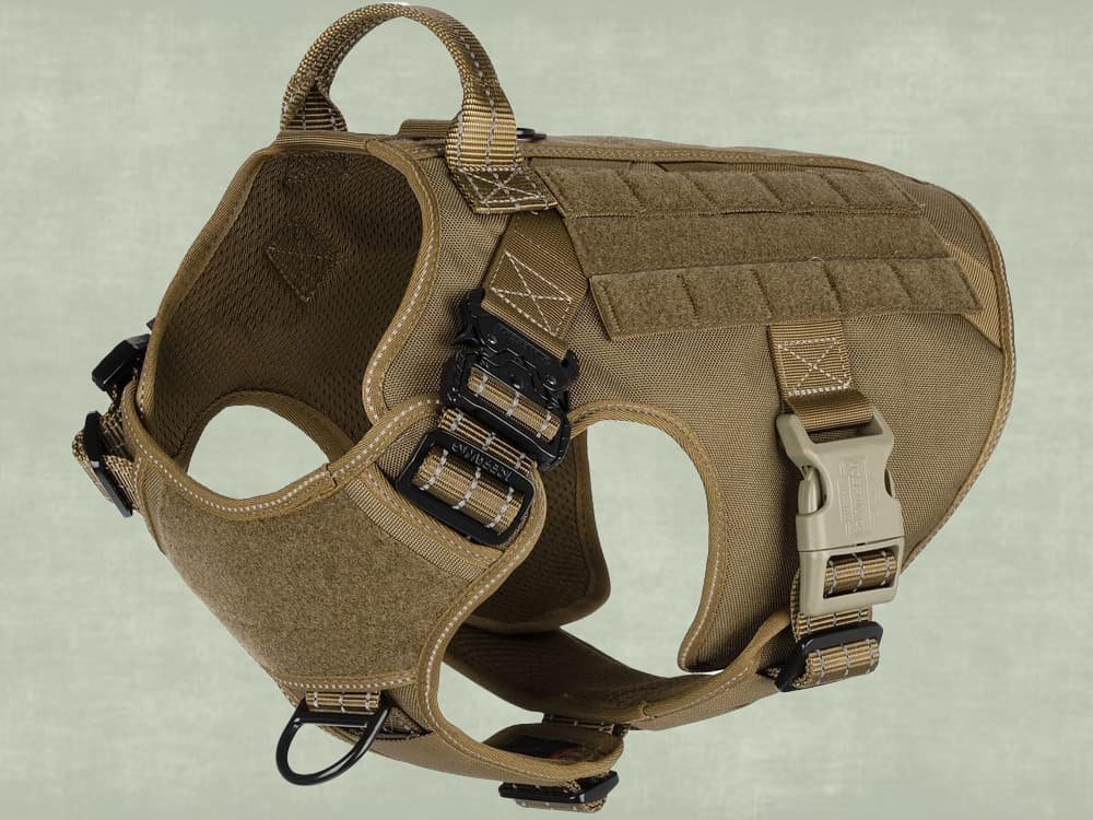 ICEFANG Tactical Dog Harness,Large Size, 2X Metal Buckle,Working Dog MOLLE Vest with Handle,No Pulling Front Leash Clip,Hook and Loop Panel
