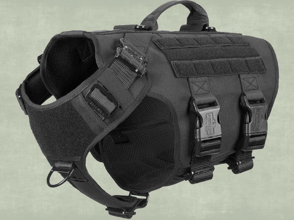 ICEFANG GN3 Tactical Dog Harness with 6X Buckle,Dog Molle Vest with Handle,3/4 Body Coverage,Hook and Loop Panel for ID Patch,No Pulling Front Clip (L (28"-35" Girth), Black)
