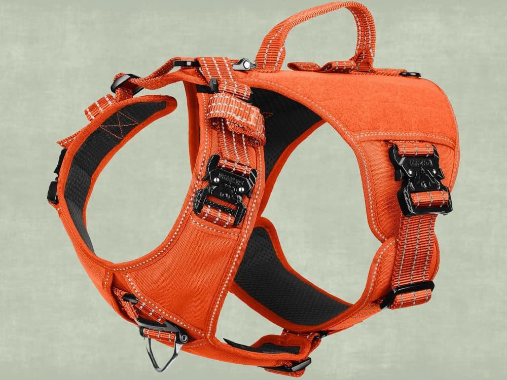 ICEFANG GN8 Tactical Dog Harness with 4X Metal Buckles for Large Sized Dogs,Reflective in Training Walking K9 Vest,No-Pull Front Leash Clip,Adjustable Pet Harness (Orange, Large (Pack of 1))
