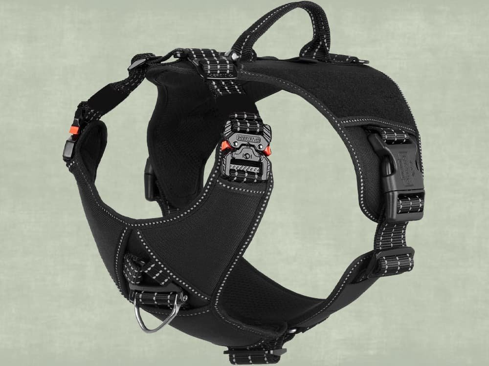 ICEFANG GN8 Quick-Moving Tactical Dog Harness with 2xMetal Buckles for Large Sized Dogs,Reflective K9 Vest,No-Pull Front Leash Clip,5-Points Adjustable Pet Harness (Black, Large (Pack of 1))

